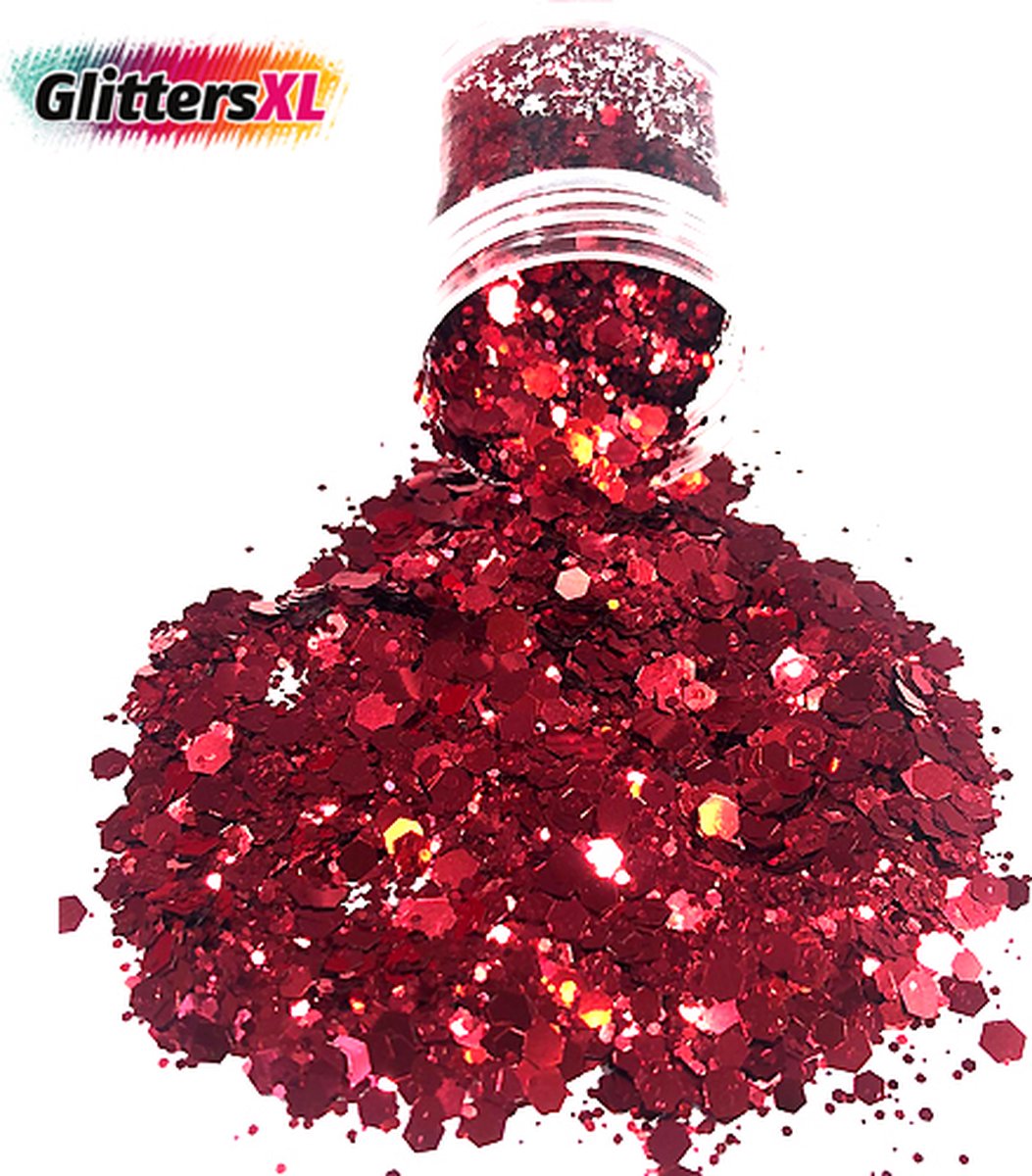 GlittersXL - Chunky Glitters (Donker Rood) (Volume 8g) [Festival Makeup Gezicht Lichaam - Face Body Glitter - Biologisch afbreekbaar - Versiering Dames Volwassen Kinderen]